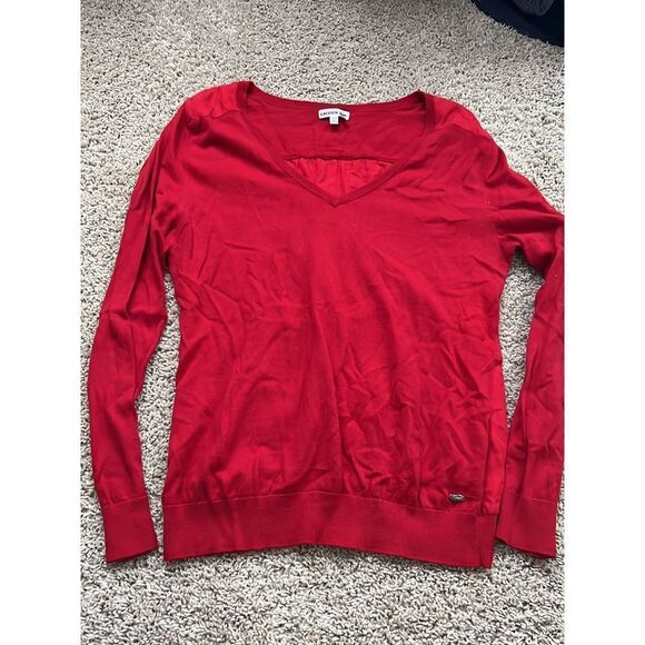 Lacoste Red V-neck Knit Light Sweater Top size 42 - Picture 1 of 3